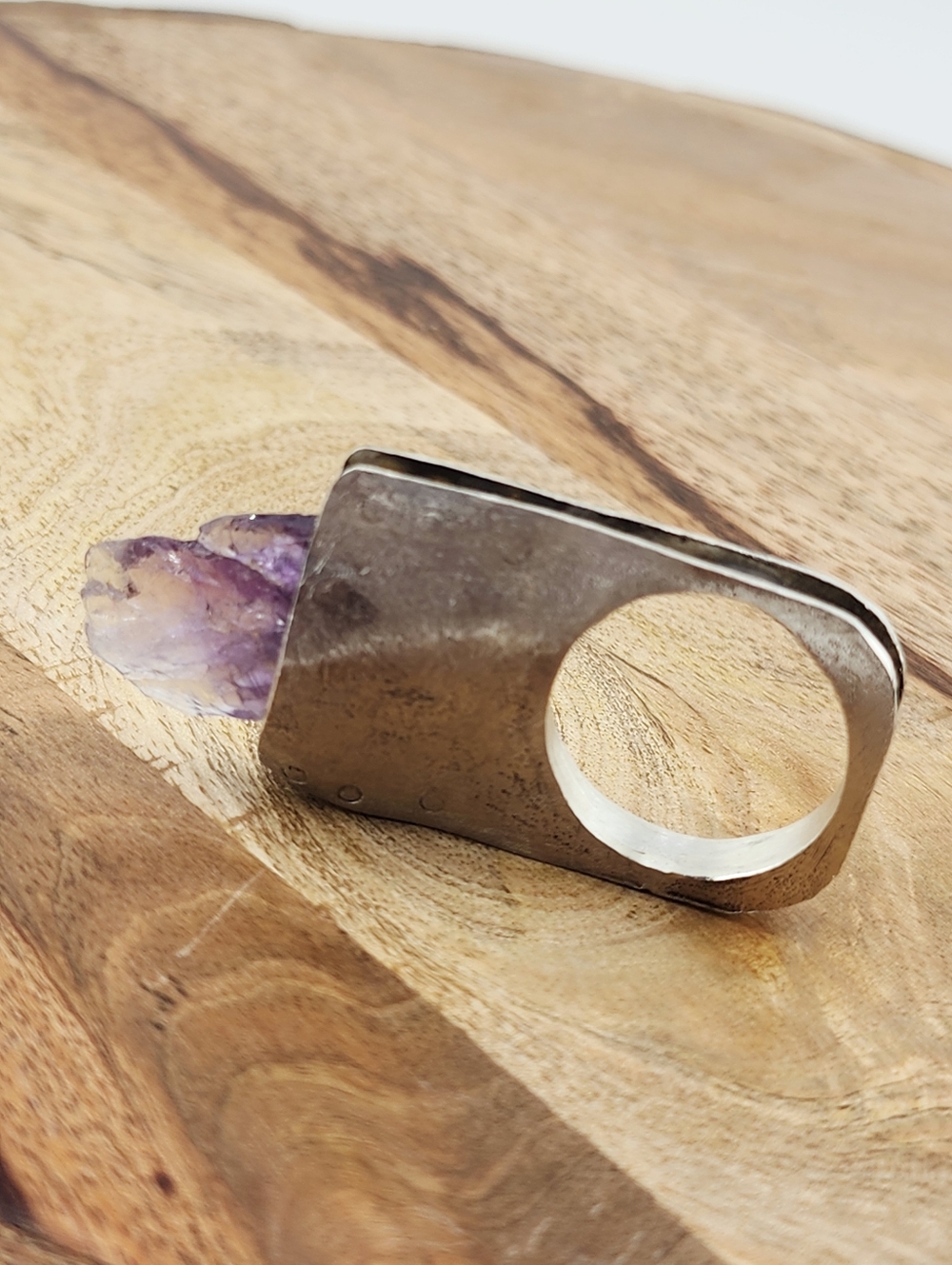RAW AMETHYST STONE STATEMENT RING HANDMADE IN STERLING SILVER METAL SIZE 10 - Picture 2 of 14